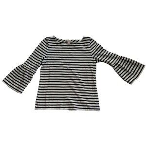 J Crew T-Shirt Women Small White Black Striped Long Flare Sleeve Casual Hippie